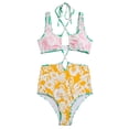 thumbnail image 6 of IBTOM CASTLE Women's 3 Pieces Swimsuit Floral Printed Bikini Set Bathing Suit with Cover up Beach Skirt Sarong Beachwear S Yellow Straps, 6 of 8