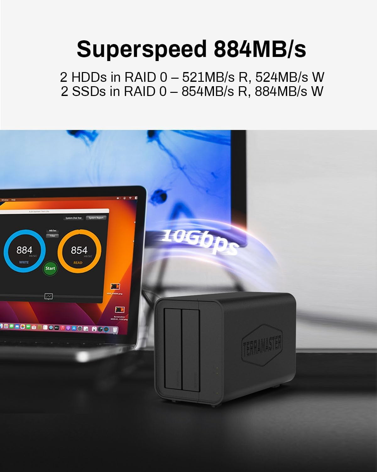 TERRAMASTER D2-320 USB RAID Enclosure – USB 3.2 Gen 2 10Gbps Type C 2Bay RAID Storage Supports RAID 0, 1, Single, JBOD (Diskless)
