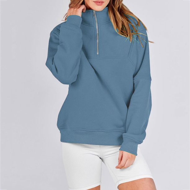 ICHUANYI Clearance Women's Half Zipper Short Fleece Quarter Zipper Pullover Winter 2023 Set Sweater Sweater Coat(Sky Blue, XXL) ICHUANYI WER2023081511636