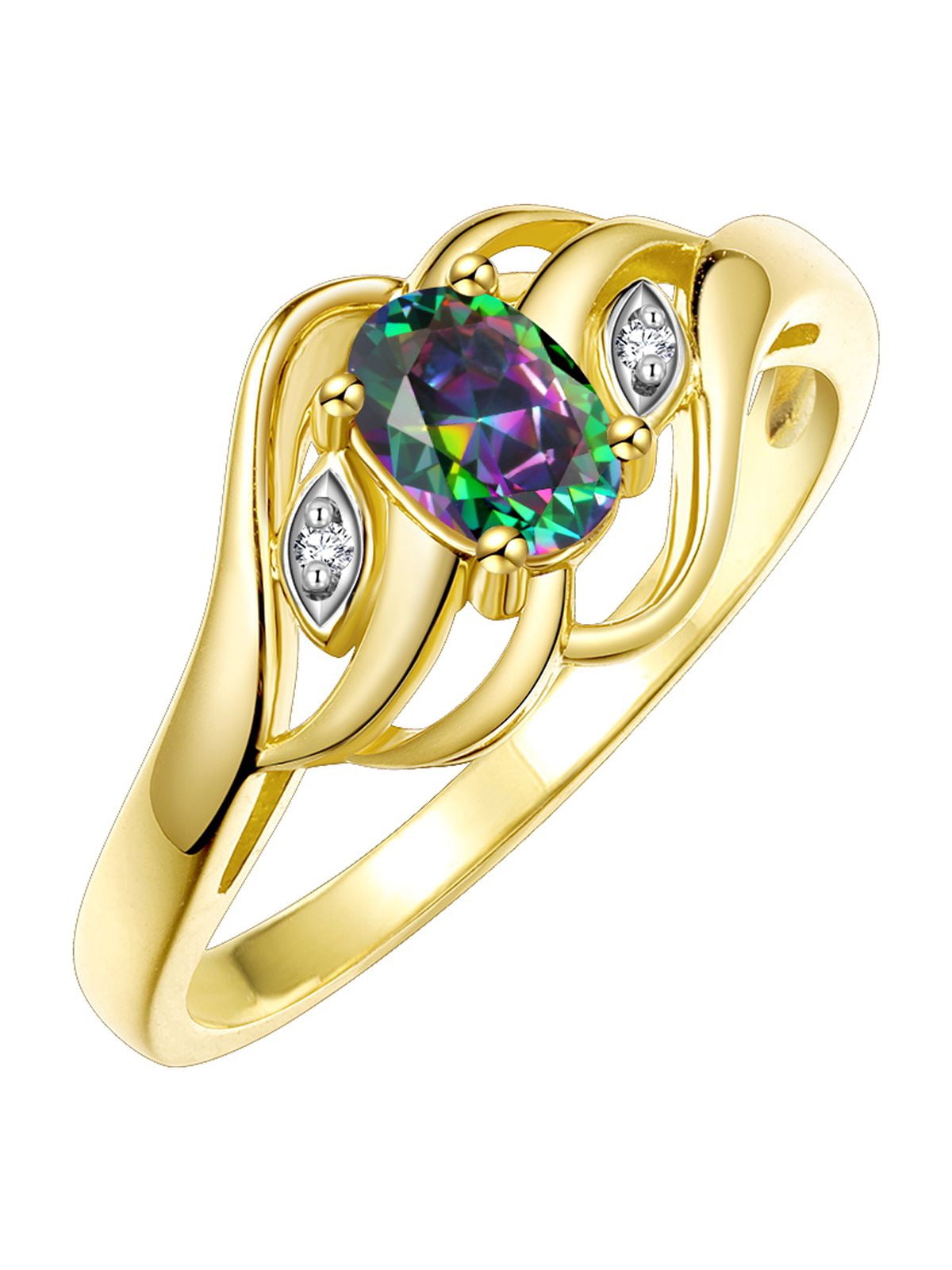 RYLOS Rings for Women 14K Gold Plated Silver Ring Classic Style Birthstone Ring 6X4MM Gemstone & Diamonds June Alexandrite Jewelry for Women Size 10