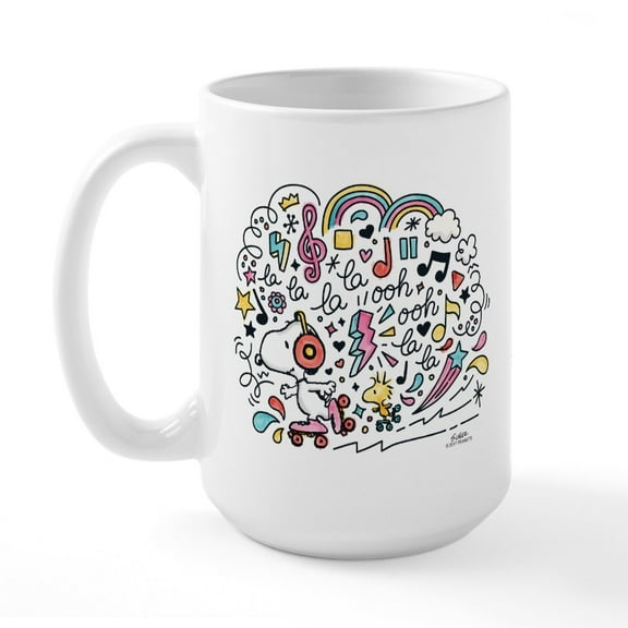 CafePress - Snoopy Skating To Music - 15 oz Ceramic Large White Novelty Mug