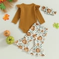 thumbnail image 4 of Fortune Baby Girl Long Sleeve Ribbed Ruffle Romper Pumpkin Flare Pants 2Pcs Fall Outfit, 4 of 8