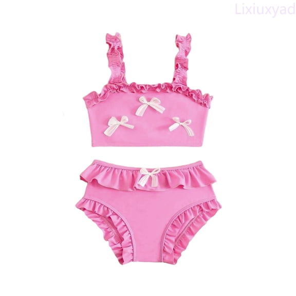 Lixiuxyad Korean Style Girls Swimwear Cute Bow Ruffle Strap Sunsuit For Baby Toddler And Kids Beach Pool Party,Swimwear Sets Sizes 4-5 Years Red
