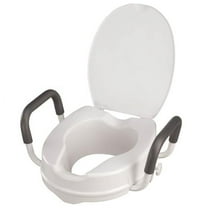 EasyComforts Raised 4' Toilet Seat with Padded Arms and Lid, Bathroom Toilet Riser