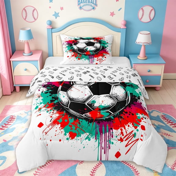 Erosebridal Kids Football Sport Games Twin Comforter Sets,Colorful Splatter Ink Bedding Set For Boys,Reversible,2pcs