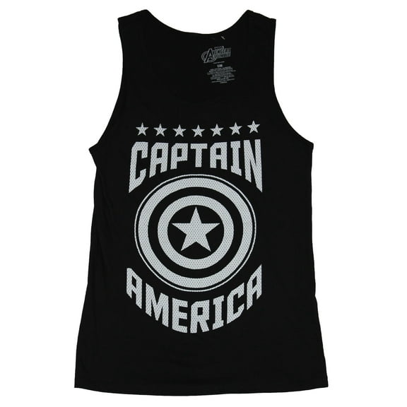 Captain America (Marvel Comics) Mens Tank Top - B & W Dotted Logo Between Name (Small)