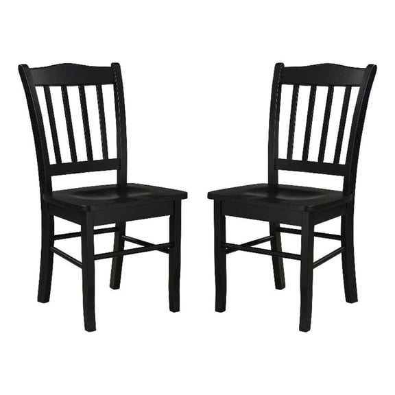 18 Inch Dining Side Chair Set of 2- Slatted Backrests- Jet Black Wood