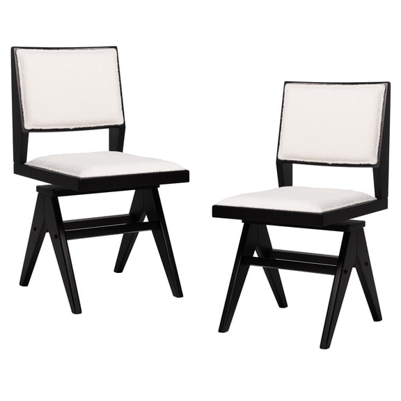 Giantex Swivel Wooden Dining Chair Set of 2, Faux Sherpa Upholstered Kitchen Armless Side Chairs
