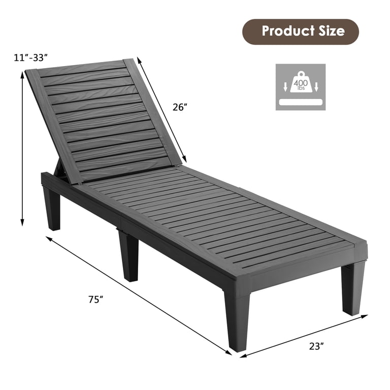 Gymax Patio Chaise Lounge Recliner, Adjustable Black photo 3