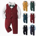thumbnail image 4 of Kaprioy Baby Boy Winter Clothes Baby Boys' 3 Pcs Gentleman Set with Shirt,Bowtie,Lattice Vest and Pant Formal Outfit Suits Tuxedo Wedding Party Suit, 4 of 4