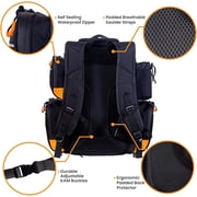 Fishing Backpack Waterproof Tackle Bag with Protective Rain Cover Includes 4 Tackle Boxes Stainless Steel Fishing Pliers and Lanyard - Black Orange