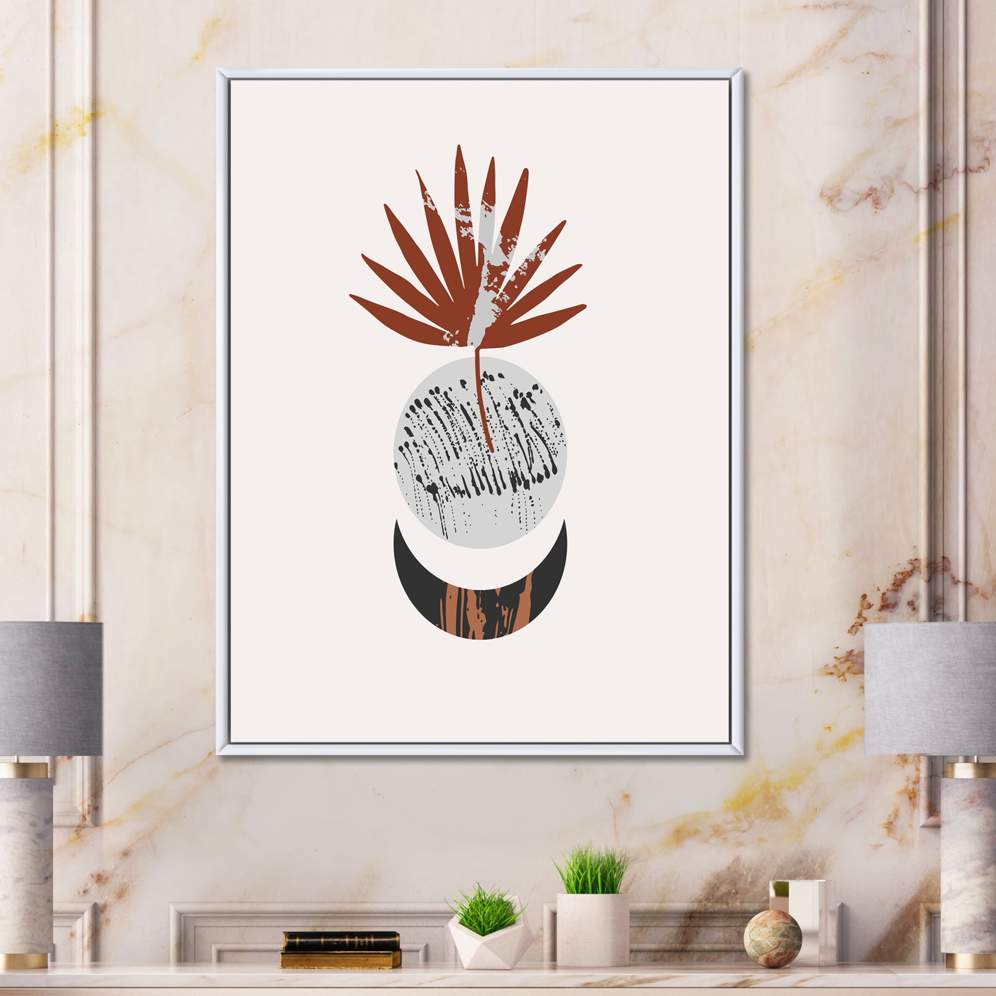 Designart 'Sun and Moon Shapes In Retro Terracotta Tones V' Modern Framed Canvas Wall Art Print
