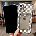 thumbnail image 3 of Transparent Card Slot Case For iPhone 13 14 15 16 11 12 Pro Max XR XS SE 7 8 Plus Grid Pattern Soft Pocket Holder Wallet Cover tzw, 3 of 7