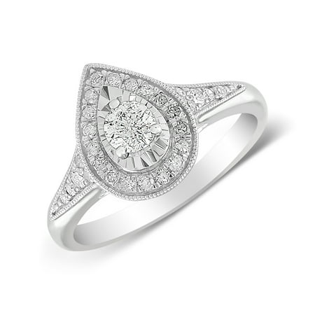 - 10K White Gold 1/2 CTTW Pear Cut Diamond Engagement Ring