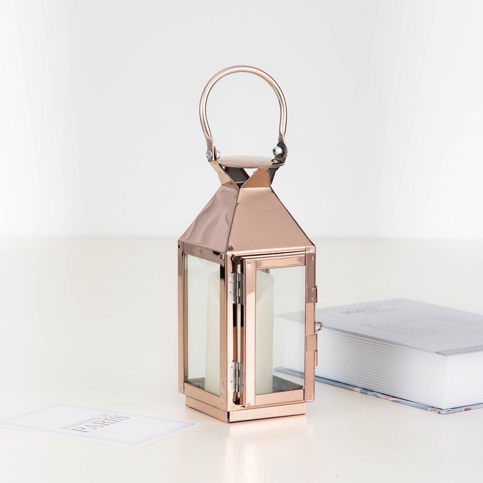 Efavormart 8" ROSE GOLD Stainless Steel Lantern Candle Holder Tabletop