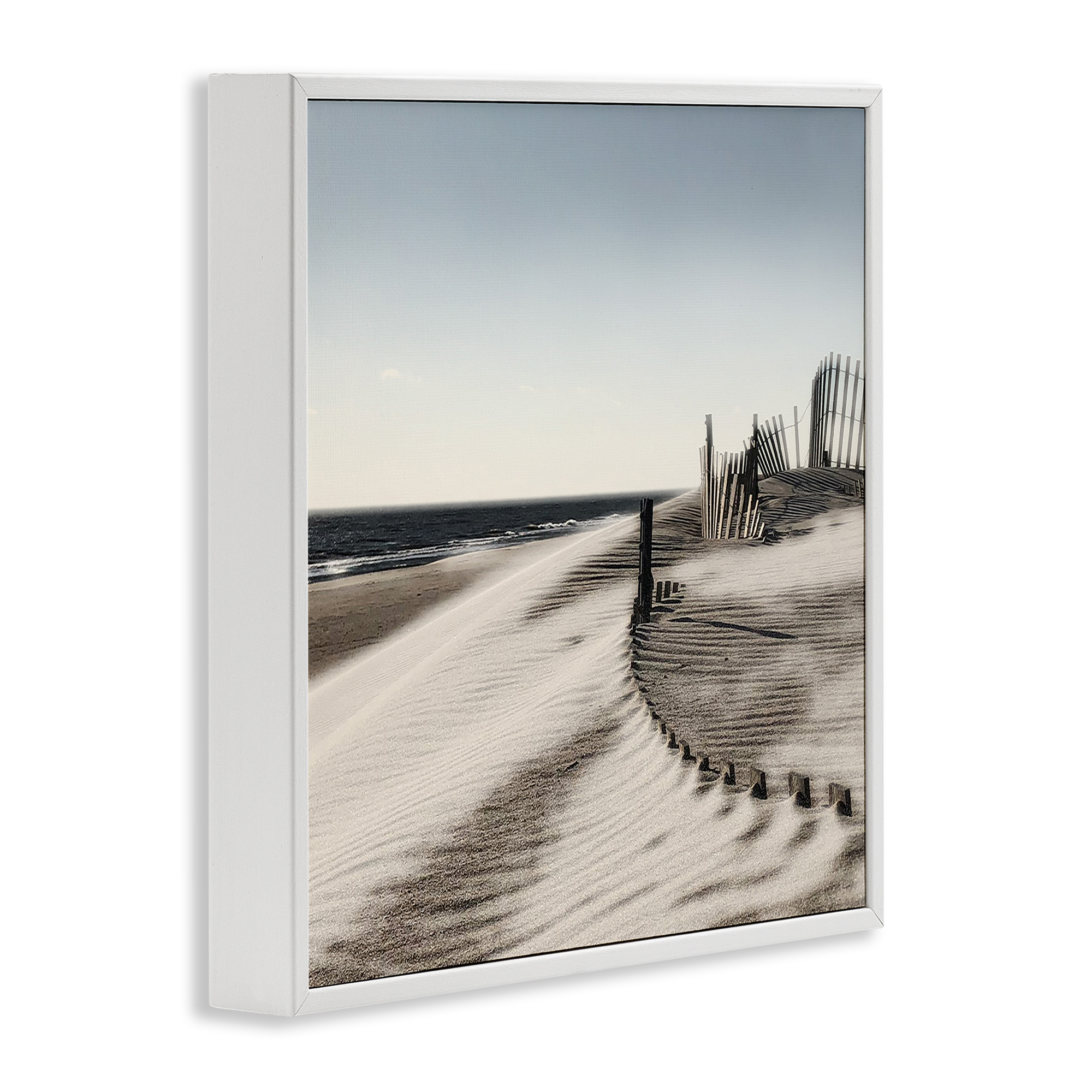 Stupell Industries Rippled Beach Fence Landscape Painting White Framed Art Print Wall Art, 17 x 17