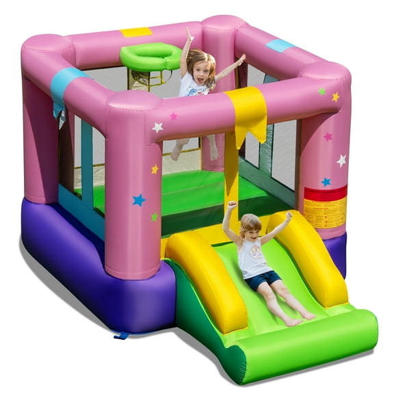 Gymax Inflatable Bounce House Bouncy Castle w/Slide & Basketball Rim Blower Excluded