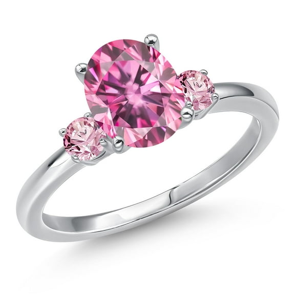 Gem Stone King 14K White Gold Pink Moissanite and Pink Lab Grown Diamond Engagement Ring for Women | 2.26 Cttw | Oval 9X7MM | Gemstone Birthstone | Size 7