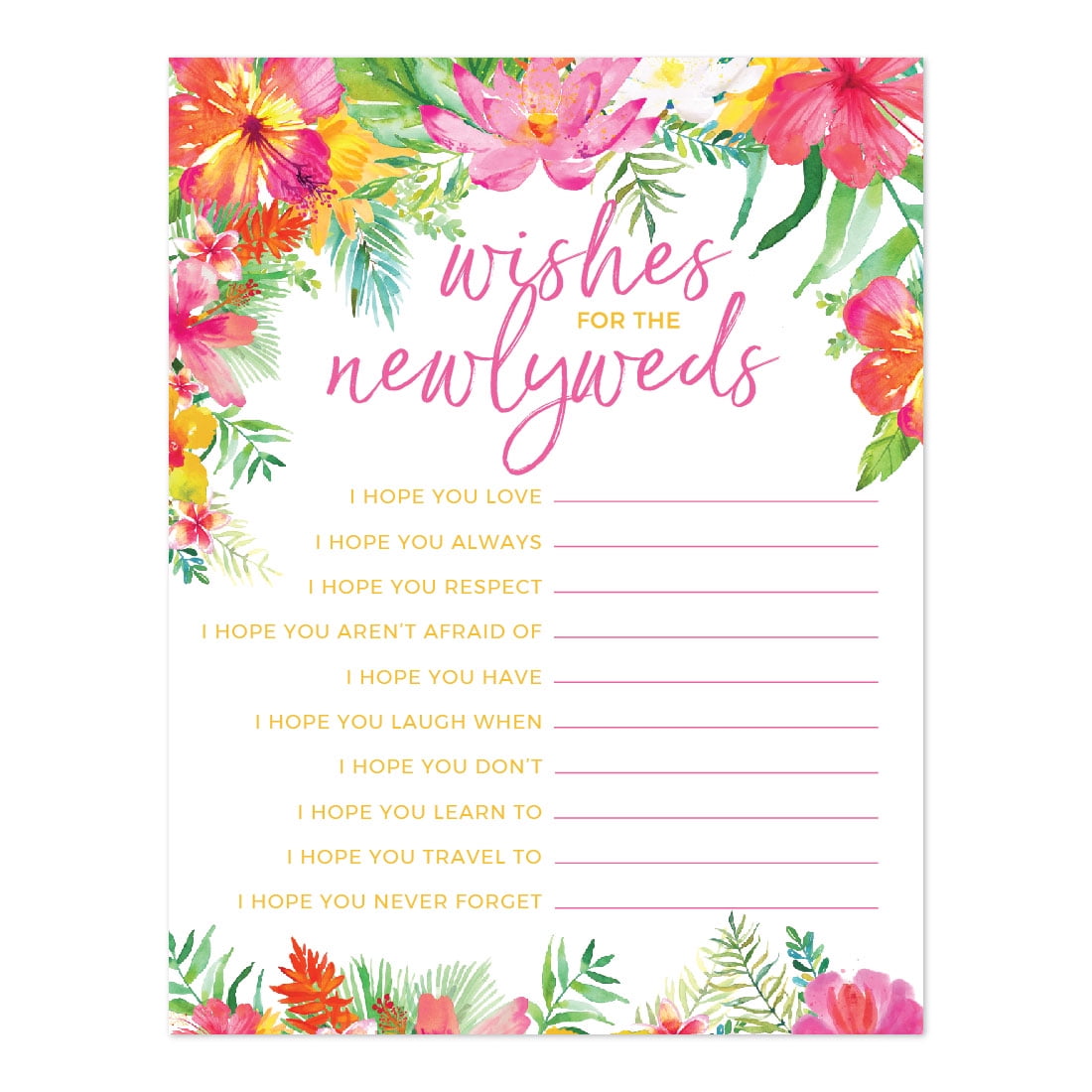 Tropical Floral Garden Party Wedding Wishes For The Newlyweds Advice Cards 20 Pack Walmart Com Walmart Com