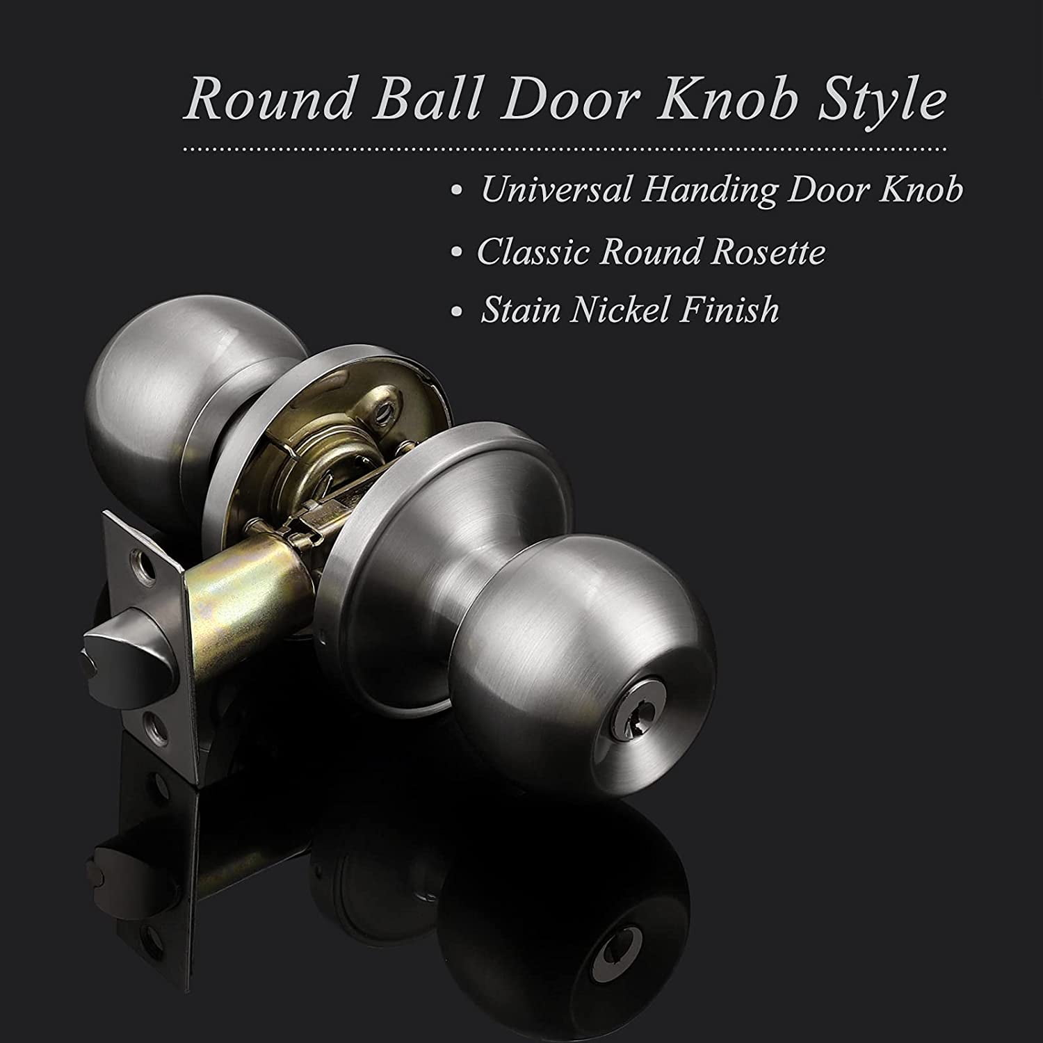 3 Pack Probrico Entry Door Knob with Key Stainless Steel Exterior Door Handle Round Security Lock Set Brushed Nickel