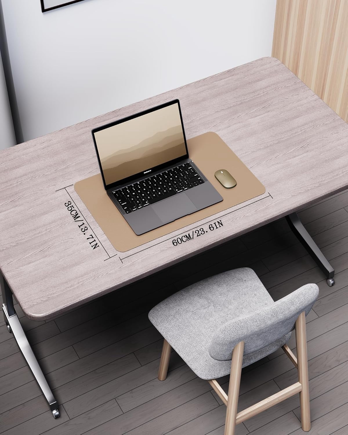 Double-Sided Desk Pad, Leather Desk Mat, Eco Cork Desk Pad Protector, Large Mouse Pad for Desk, Waterproof Desk Blotter Pad, Writing Pad for Office/Home(23.6"x13.7",Apricot)
