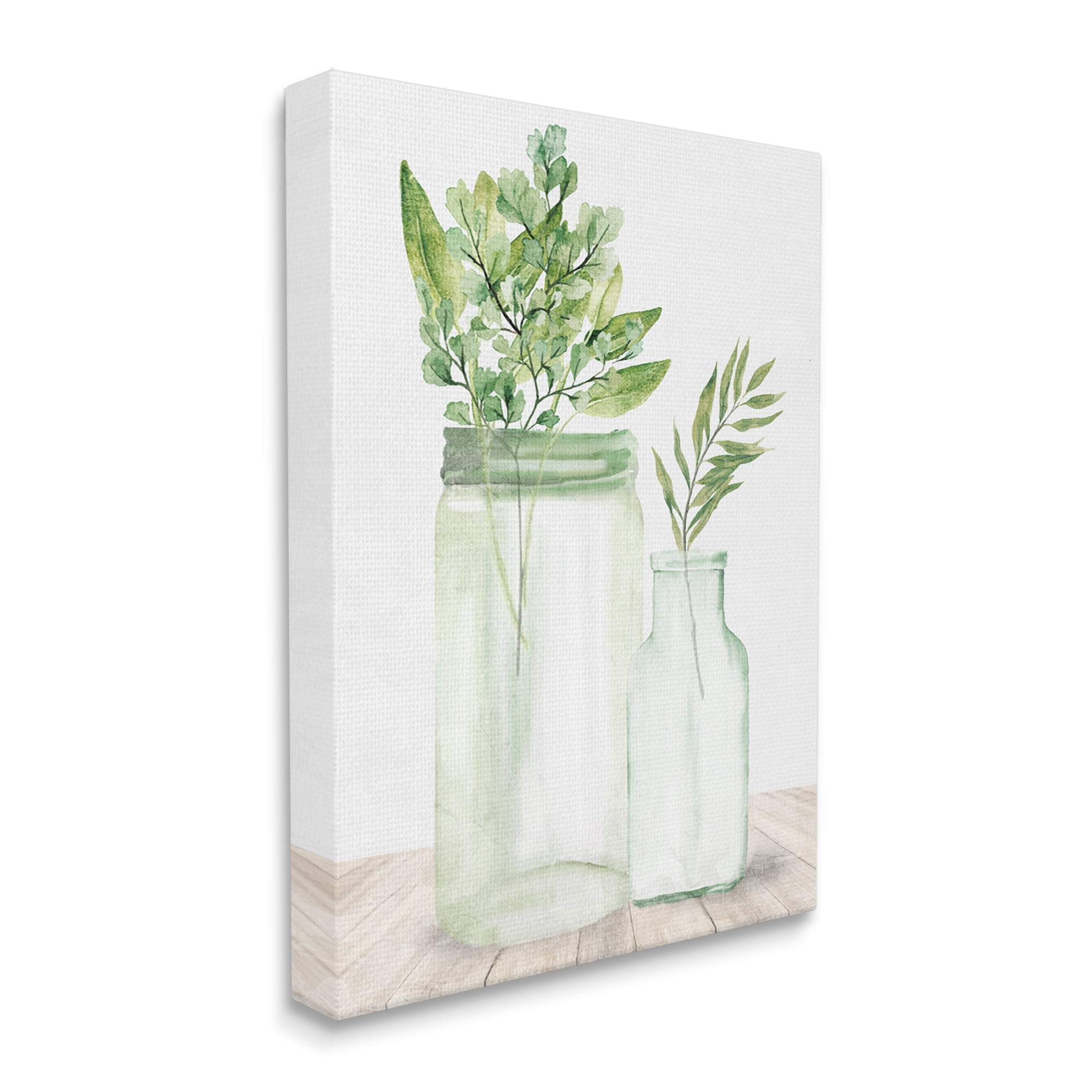 Stupell Industries Country Plant Leaves Rustic Glass Jars Arrangement Graphic Art Gallery Wrapped Canvas Print Wall Art, Design by Kim Allen