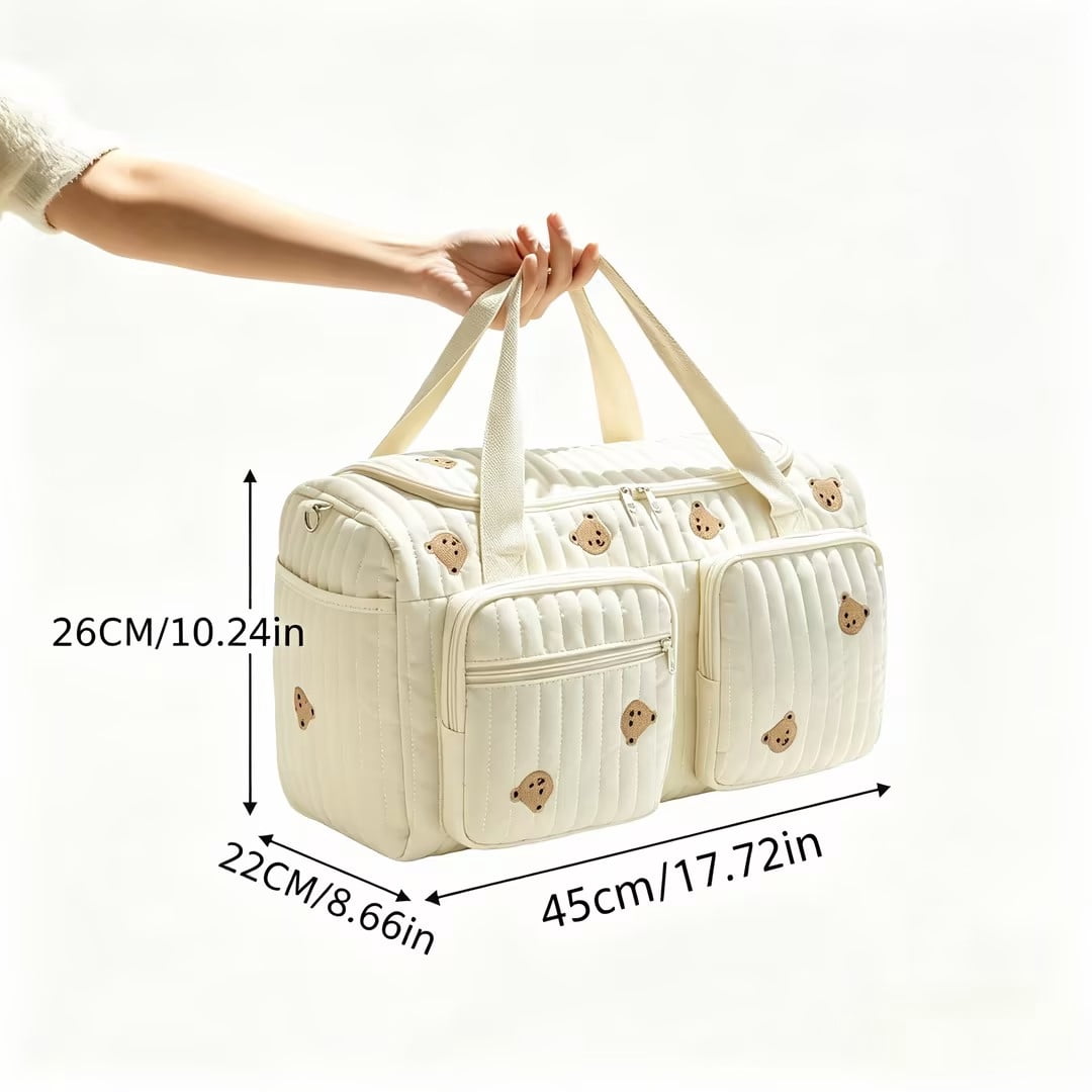 Travel Diaper Organizer Tote, Portable Bear Print Bag with Compartment, Adjustable Strap, Lightweight Carryall, for Commuting, Shopping, Daily Outings