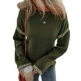 thumbnail image 3 of Sweaters for Women Solid Crewneck Loose Fit Long Sleeve Contrast Cable Knit Pullover Sweater Jumper Tops Army Green M, 3 of 8