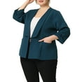 thumbnail image 4 of Agnes Orinda Women's Plus Size Blazers Lapel Collar Open Front 3/4 Sleeve Wear-to-Work Jackets 4X Peacock Blue, 4 of 6