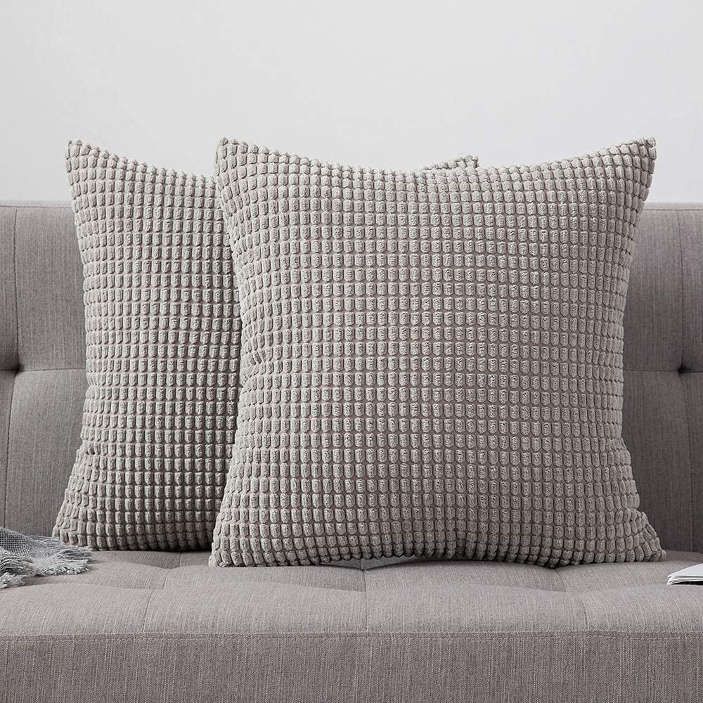Soft Corduroy Cushion Cover Pillow Throw Case for Home Office-50X50cm-Gray 