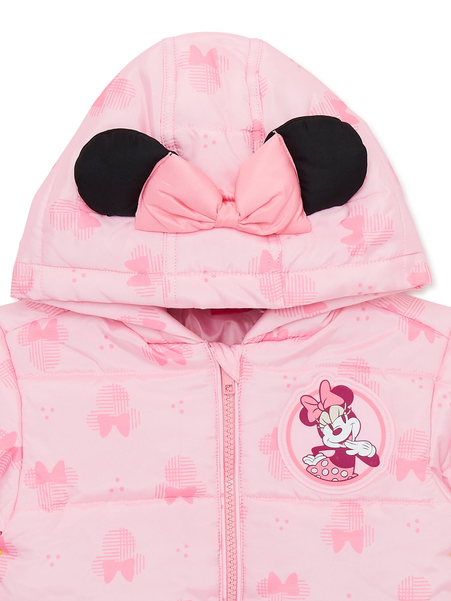 Minnie Mouse Baby and Toddler Girls Hooded Puffer Coat, Sizes 12M-5T