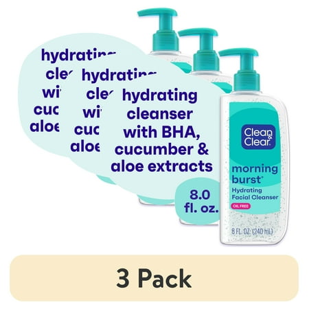 (3 pack) Clean & Clear Morning Burst Hydrating Face Wash with BHA, 8 fl. oz