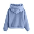thumbnail image 4 of Women's Cute Teddy Bear Ears Fleece Hoodie Sweatshirt Long Sleeve Warm Plush Pullover Top with Pockets Blue M, 4 of 5