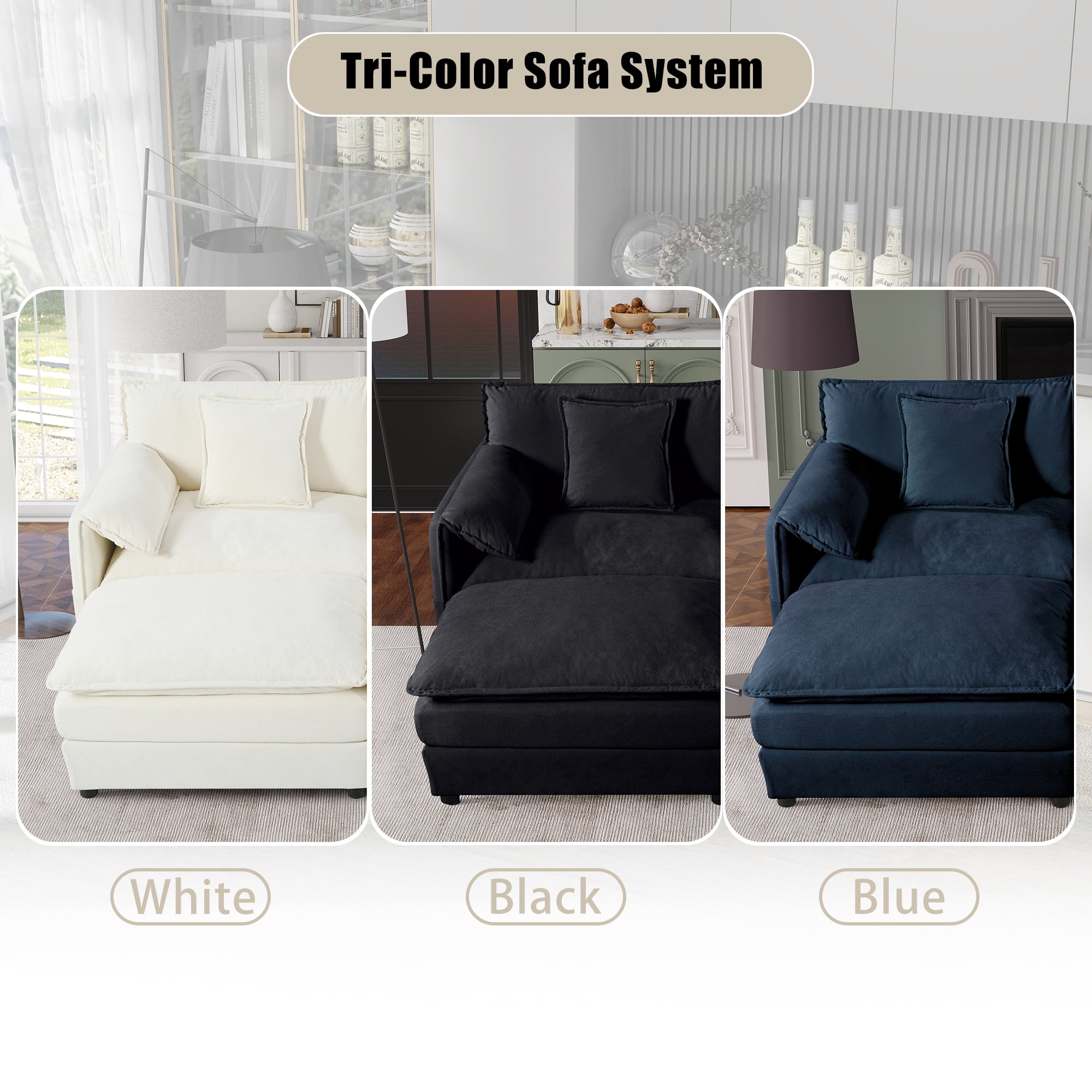 Gewnee Oversized Deep Seat Luxury 2 Piece Sofa Set, 2 Pieces of Loveseat Sofa, Modern DIY Combination Blue Chenille Comfy Cloud Couches Set for Living Room