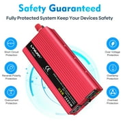 LVYUAN 2600 Watts Peak Power Inverter Modified Sine Wave DC 12V to AC 110V 120V Car Converter 2 AC Outlets + USB Adapter USB Charger for Car, RV, Camping & Home Backup Red