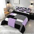 thumbnail image 3 of Manfei Purple Gray Square Queen Comforter Set, Minimalism Geometric Grid Comforter Sets Queen, Black Reversible 3 Pieces, 1 Comforter and 2 Pillowcases, 3 of 6