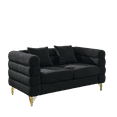 thumbnail image 2 of 3 Seater & 2 Seater Combination Sofa with Pillows and Metal Feet, Modern Teddy Fabric Couch Set with Deep Seat and Armrests, Comfy Upholstered Sofa for Living Room, Bedroom, Black, 2 of 9