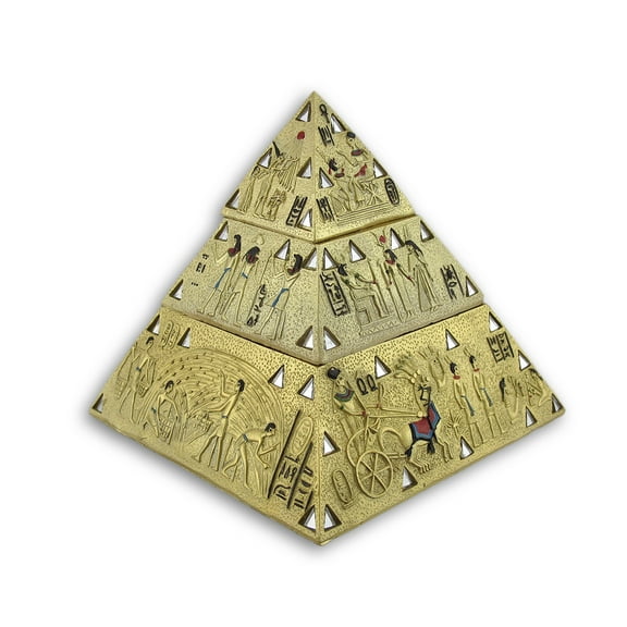 Zeckos Ancient Egyptian Golden Pyramid Double Trinket Box