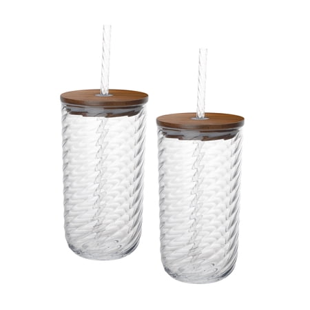 Beautiful 2-piece 21-Ounce Tritan Swirl Texture Sipper Tumbler Set, Clear by Drew Barrymore