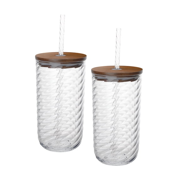 Beautiful 2-piece 21-Ounce Tritan Swirl Texture Sipper Tumbler Set, Clear by Drew Barrymore
