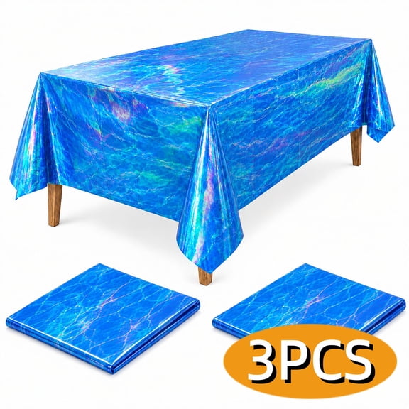 Ocean Tableclothes Summer Tropical Party Supplies Plastic Wave Table Cover Mermaid Under the Sea Theme Decoration for Beach Pool Birthday Party 54" x 108" 3PCS Design 1