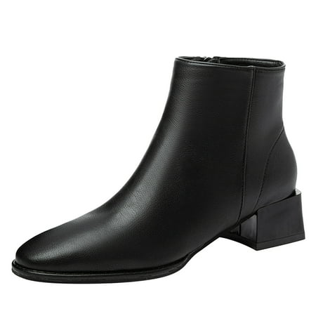 

Fauean Fall Boots for Women 2024 Fashion Thick Sole Square Heels Round Toe Leather Ankle Boots Black Size 39