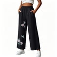 thumbnail image 3 of Tbopshirt Pants for Women Elastic Waist Floral Embroidery Wide Leg Capri Pants Side Pockets Textured Casual Trousers,Black,M-4XL, 3 of 5