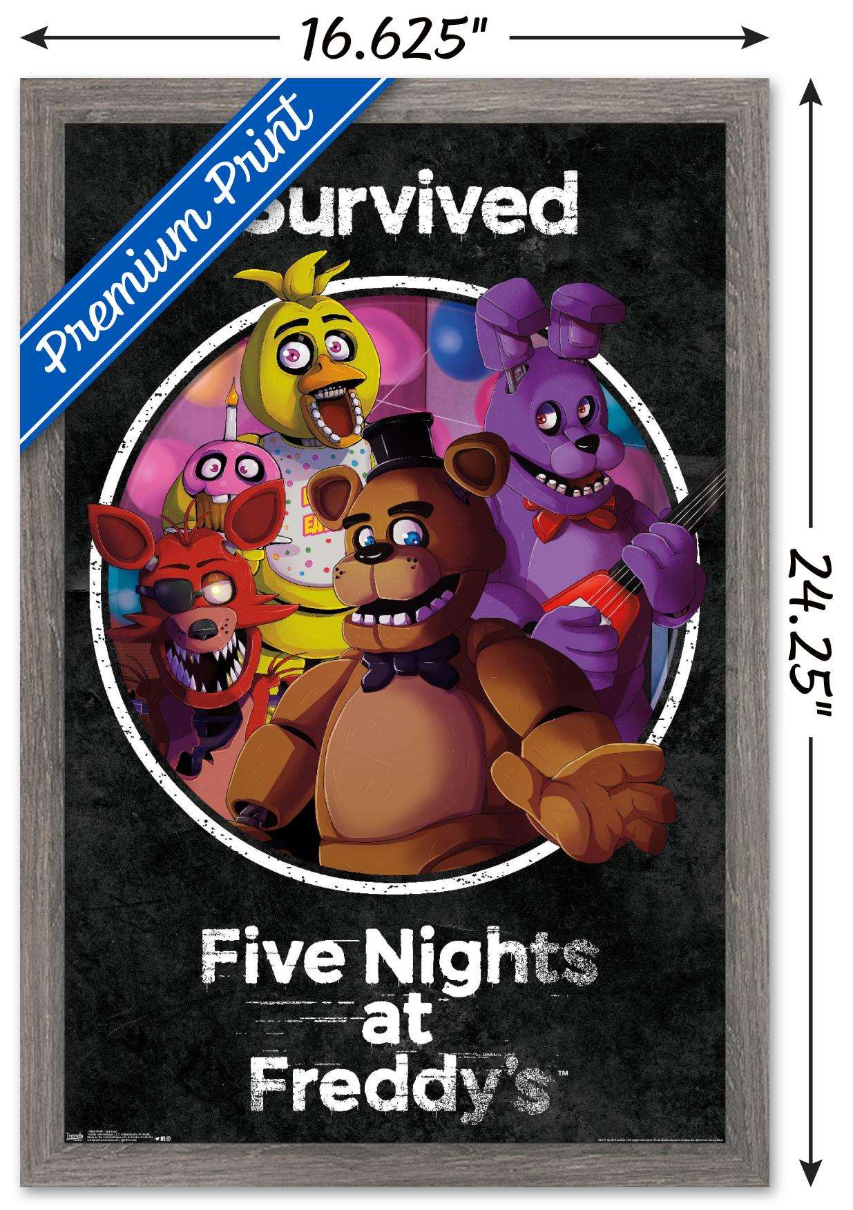 Five Nights at Freddy's - SurVived Wall Poster, 14.725" x 22.375", Framed