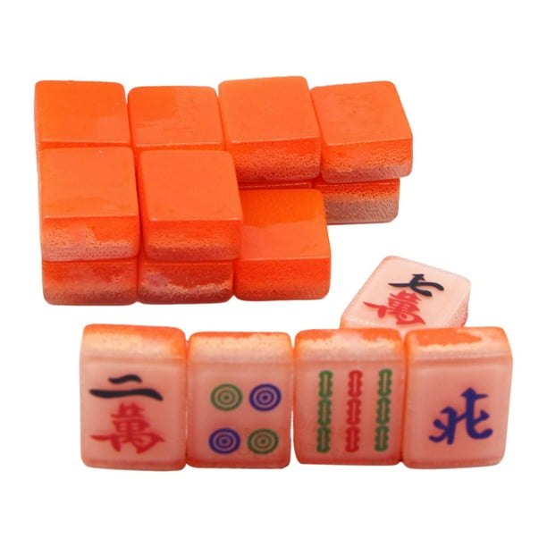 LLavero de Mahjong pequeño de 18 Uds., colgante artesanal para manualidades, colgante de llave, colgante de llavero de azulejos de Mahjong chinos de Rojo naranja