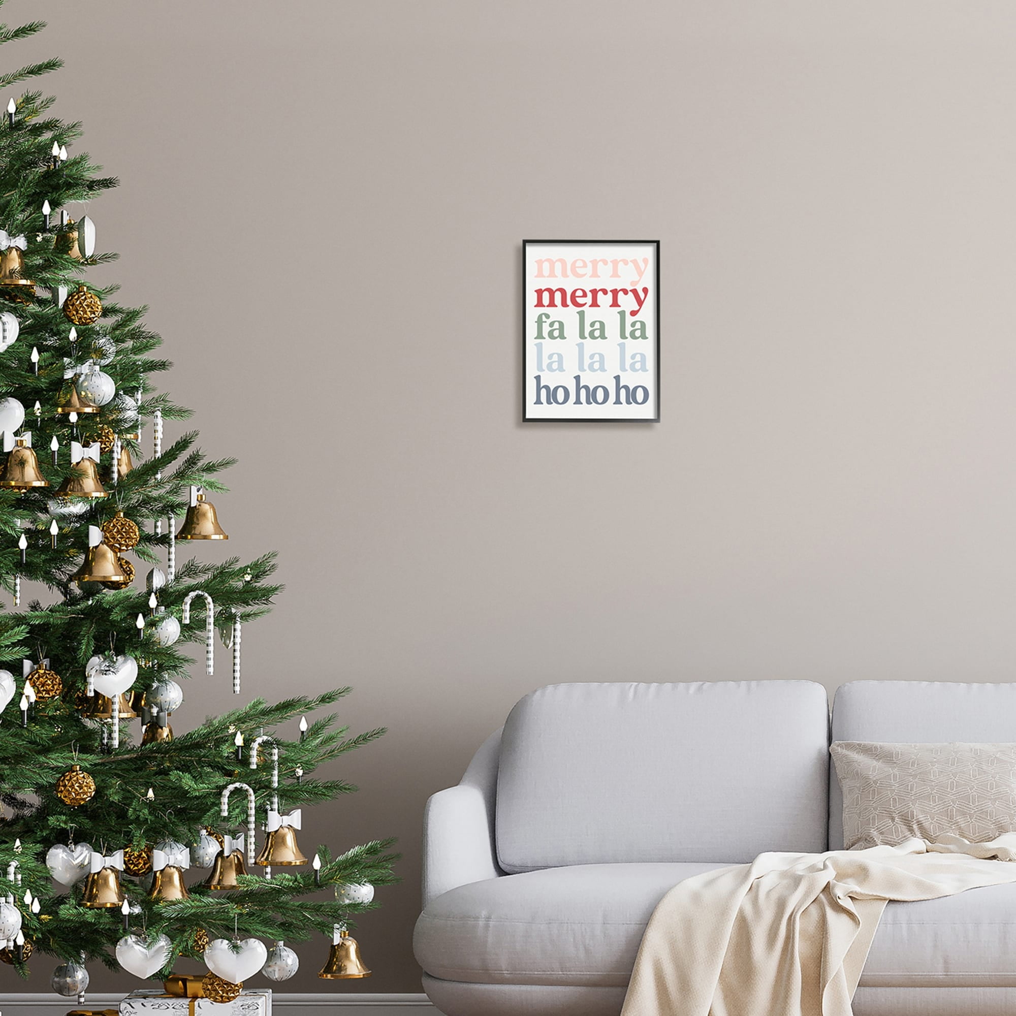 Merry Fa-La-La Minimal Typography Festive Words Inspirational Graphic Art Framed Art Print Wall Art