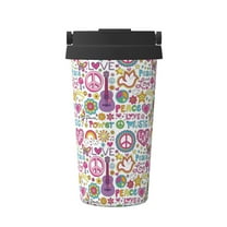 Gaeub Peace Love and Dove Flower Power Print Travel Mug, Insulated Coffee Mug with Leakproof Lid, Travel Coffee Mug,Vacuum Stainless Steel Double Walled Reusable Coffee Cup