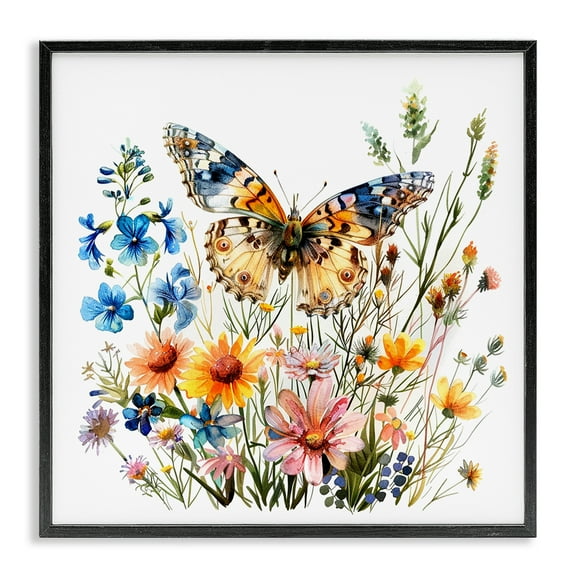 Stupell Industries Spring Butterfly Garden Insects Painting Black Framed Art Print Wall Art, 12 x 12