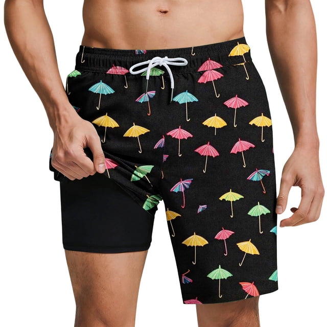 Mens Casual Shorts Beach Hawaiian Style Printed Cordón Shorts con Bolsillos Forro Interior Mens Cordón Shorts