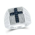 thumbnail image 4 of Sterling Silver Mens Round Blue Color Enhanced Diamond Cross Religious Ring 1/2 Cttw, Mens Size: 7-13, 4 of 4